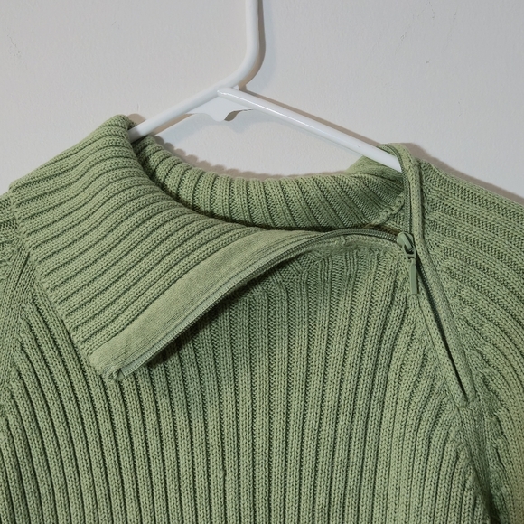 Reitmans XL Sage Green 100% Cotton Asymmetrical Zip Ribbed Sweater - Picture 5 of 12